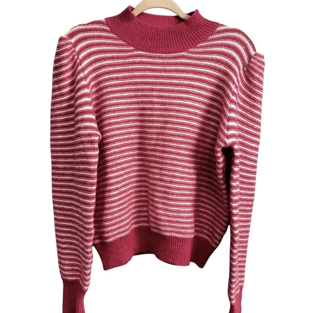 Strut and Bolt New hot pink striped fuzzy sweater size large mock neck girly